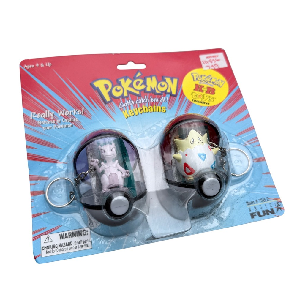 Vintage 1999 Pokemon Mewtwo Togepi Poke Ball Keychains KB Toys Exclusive New